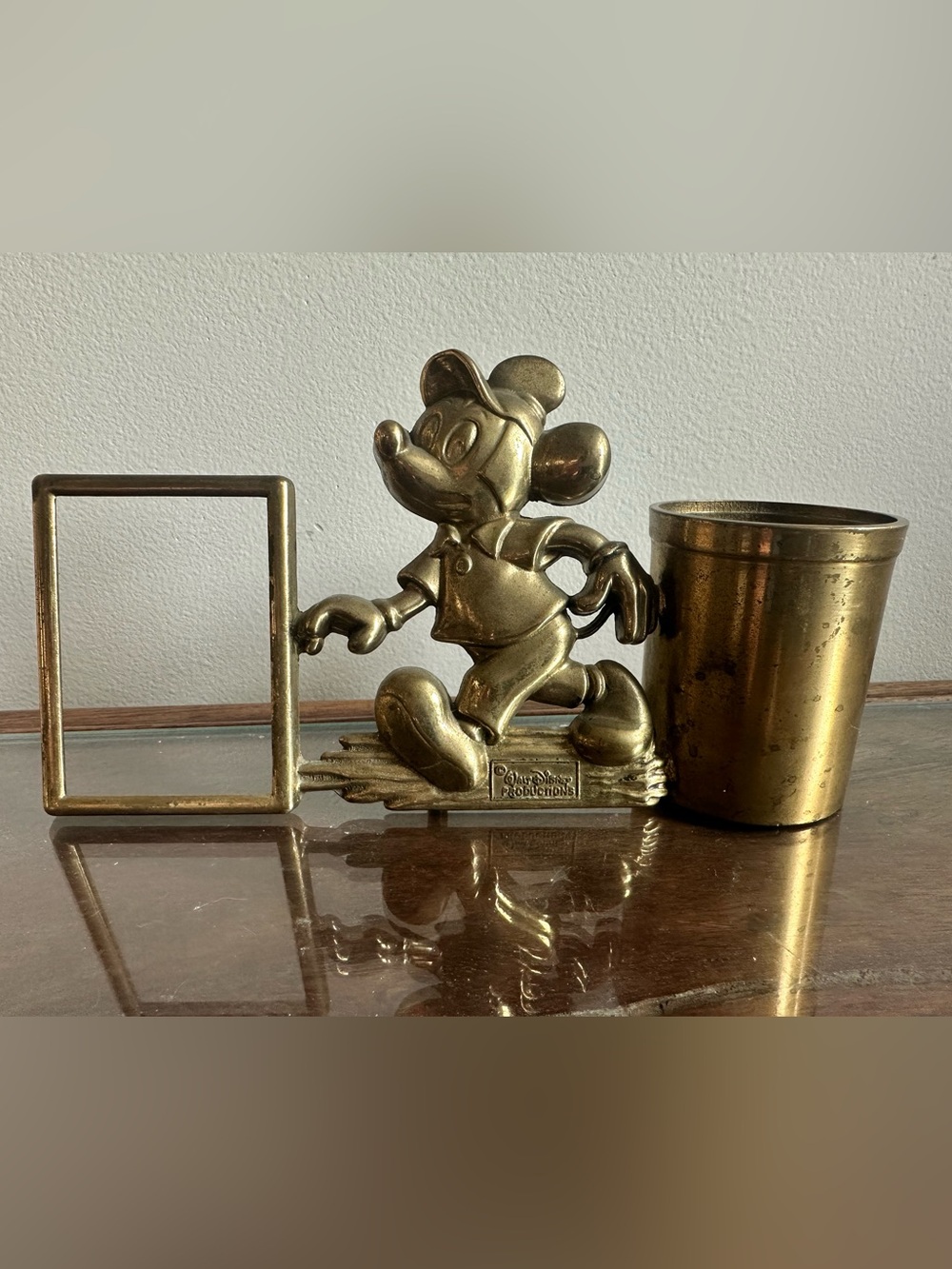 Disney Brass Mickey Mouse Pen and Picture Desk Set